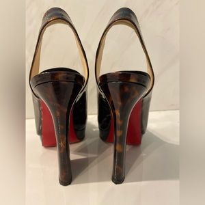 Authentic Christian Louboutin tortoise sling backs with box and duster bag